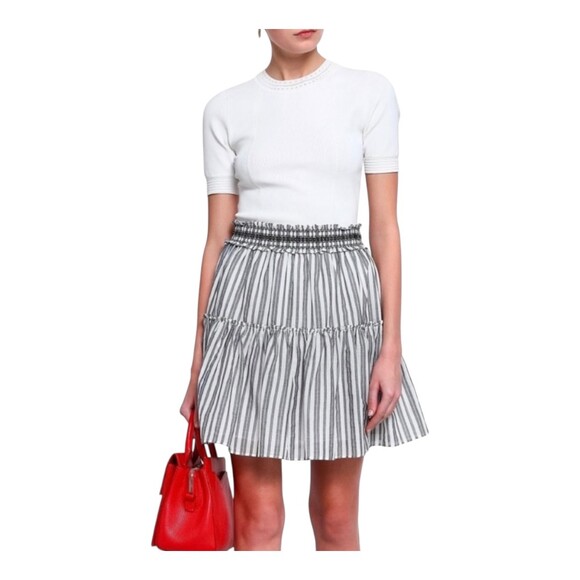 Kate Spade Broome Street Black White Striped Flouncy Mini Skirt Size Medium - Picture 1 of 11